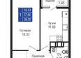 Море, литер 10: Планировка 1-комн 39,35 м²