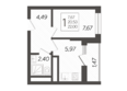 Кислород, корпус 10: Планировка 1-комн 22 м²