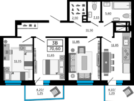 Продается 3-комнатная квартира ЖК Донской Арбат 2, литер 1, 70.2  м², 9757800 рублей