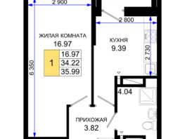 Продается 1-комнатная квартира ЖК Октябрь Парк, 1.1, 35.99  м², 5038600 рублей