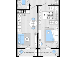 Продается 1-комнатная квартира ЖК Резиденция морей, корпус А, 54.16  м², 11969360 рублей