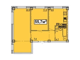 Продается 2-комнатная квартира ЖК Николаевский 2, корпус 1, 55.7  м²