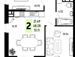 Продается 2-комнатная квартира ЖК Усадьба Гостагаевская, корпус 3, 51.11  м², 11244200 рублей