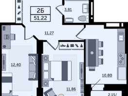 Продается 2-комнатная квартира ЖК Легенда Ростова, литер 13, 51.22  м², 7529340 рублей