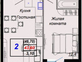 Продается 2-комнатная квартира ЖК Чайные холмы, 46.7  м², 15477000 рублей