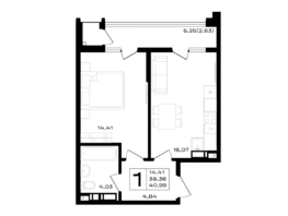 Продается 1-комнатная квартира ЖК ЮЖНО, 40.99  м&sup2;