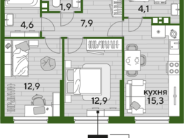 Продается 2-комнатная квартира ЖК DOGMA PARK (Догма парк), литера 16, 59.6 м², 7598285 рублей