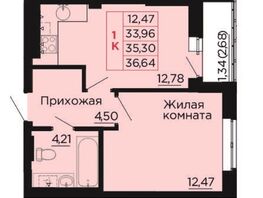 Продается 1-комнатная квартира ЖК Вишневый сад, дом 2.2, 35.3  м², 4412500 рублей