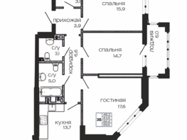 Продается 3-комнатная квартира ЖК Театрал, 89.6  м², 21324800 рублей