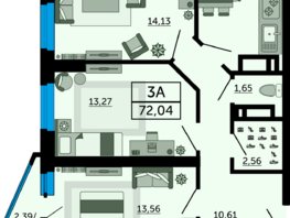 Продается 3-комнатная квартира ЖК Royal Towers (Роял Тауэрс), литер 2, 72.04  м², 9437240 рублей