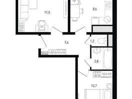 Продается 2-комнатная квартира ЖК 5 элемент Аске, лит 5-11 стр.1, сек.1,2,3,4, 43.6  м², 5746480 рублей