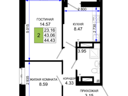 Продается 2-комнатная квартира ЖК Октябрь Парк, 2.1, 44.43  м², 5731470 рублей