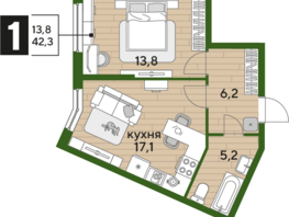 Продается 1-комнатная квартира ЖК DOGMA PARK (Догма парк), литера 13, 42.3 м², 7030260 рублей