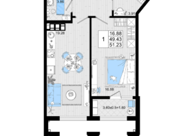 Продается 1-комнатная квартира ЖК Резиденция морей, корпус Б, 51.23  м², 12192740 рублей