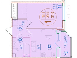 Продается 1-комнатная квартира ЖК Спорт Виладж, 2.8, 31.6  м&sup2;, 5400000 рублей