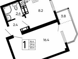 Продается 1-комнатная квартира ЖК Семейный, 33.4  м&sup2;, 7815600 рублей