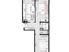 Продается 2-комнатная квартира ЖК Дружба, 1, 59.61  м², 7808910 рублей