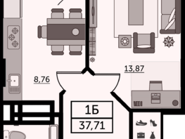 Продается 1-комнатная квартира ЖК Легенда Ростова, литер 10, 37.71  м², 4940010 рублей