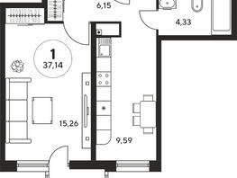 Продается 1-комнатная квартира ЖК Гринсайд, 5.1-5.5, 37.37  м², 5780000 рублей