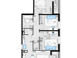 Продается 3-комнатная квартира ЖК Фонтаны, литер 19, 84.9  м², 14857500 рублей