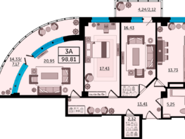 Продается 3-комнатная квартира ЖК Кристалл 2, 101.7  м², 15763500 рублей