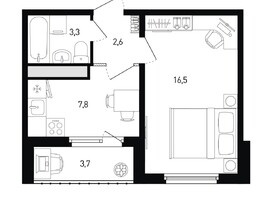 Продается 1-комнатная квартира ЖК 5 элемент Аске, лит 5-12 стр.1, сек.1,2, 32  м², 3987200 рублей