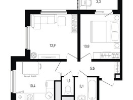 Продается 2-комнатная квартира ЖК 5 элемент Аске, лит 5-12 стр.2, сек.3,4,5,6, 45.5  м², 6192550 рублей