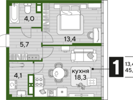 Продается 1-комнатная квартира ЖК DOGMA PARK (Догма парк), литера 13, 45.5 м², 6829550 рублей