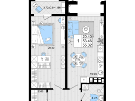 Продается 1-комнатная квартира ЖК Резиденция морей, корпус А, 55.32  м², 13401270 рублей