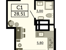 Продается Студия ЖК Royal Towers (Роял Тауэрс), литер 1, 28.51  м², 5131800 рублей