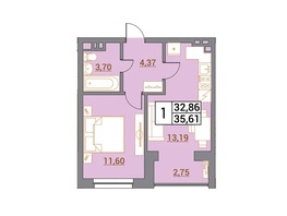 Продается 1-комнатная квартира ЖК Зеленый город, 34.76  м&sup2;
