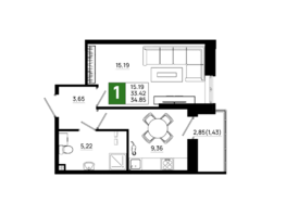 Продается 1-комнатная квартира ЖК Октябрь Парк, 6.1, 34.85 м², 4809300 рублей