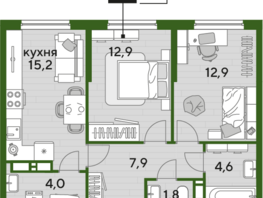 Продается 2-комнатная квартира ЖК DOGMA PARK (Догма парк), литера 17, 59.3 м², 8272350 рублей