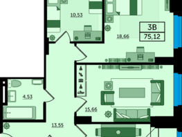 Продается 3-комнатная квартира ЖК Легенда Ростова, литер 13, 75.12  м², 9840720 рублей