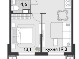 Продается 1-комнатная квартира ЖК Парк Победы 2, литера 21, 44.2 м², 7867601 рублей