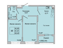 Продается 3-комнатная квартира ЖК Булгаков, дом 11 (секция 6,7), 62.97  м², 6231482 рублей