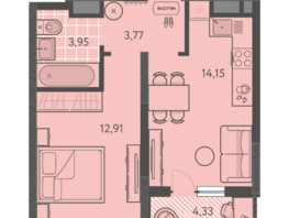 Продается 1-комнатная квартира ЖК Теплые края, литер 9, 36.95  м&sup2;, 4434000 рублей