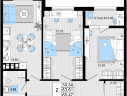 Продается 2-комнатная квартира ЖК Резиденция морей, корпус А, 65.47  м², 17349550 рублей