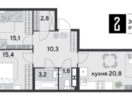 Продается 2-комнатная квартира ЖК Парк Победы 2, литера 19, 69.4 м², 9542500 рублей