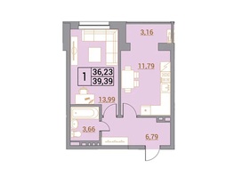 Продается 1-комнатная квартира ЖК Зеленый город, 38.64  м&sup2;