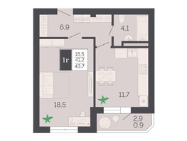 Продается 1-комнатная квартира ЖК Курортный, этап 1, корпус 1, 43.4  м&sup2;