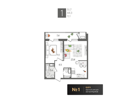 Продается 1-комнатная квартира ЖК Рекорд 2, литера 1, 51.7 м², 11286110 рублей