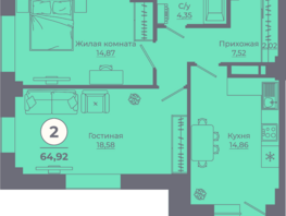Продается 2-комнатная квартира ЖК Сокольники, литера 7, 64.58  м², 7749600 рублей