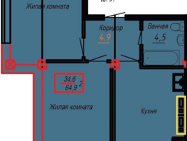 Продается 2-комнатная квартира ЖК Первый Речной, 64.9  м&sup2;