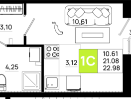 Продается Студия ЖК Октябрь Парк, 5.1, 22.98 м², 3469980 рублей