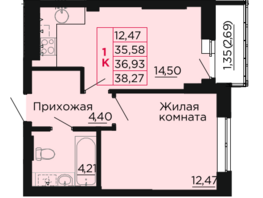 Продается 1-комнатная квартира ЖК Вишневый сад, дом 2.1, 36.93 м², 4616250 рублей