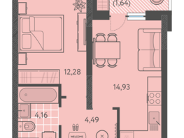 Продается 1-комнатная квартира ЖК Теплые края, литер 4, 36.89  м&sup2;, 5164600 рублей