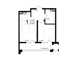 Продается 1-комнатная квартира ЖК ЮЖНО, 37.89  м&sup2;