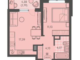 Продается 1-комнатная квартира ЖК Теплые края, литер 9, 38.88  м&sup2;, 4782240 рублей