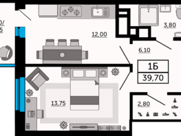 Продается 1-комнатная квартира ЖК Донской Арбат 2, литер 2, 39.7  м², 5518300 рублей